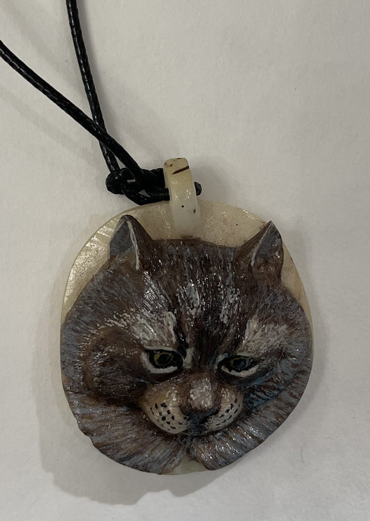 Tagua Jewelry Necklace Gray Kitty Cat Pendant Panama