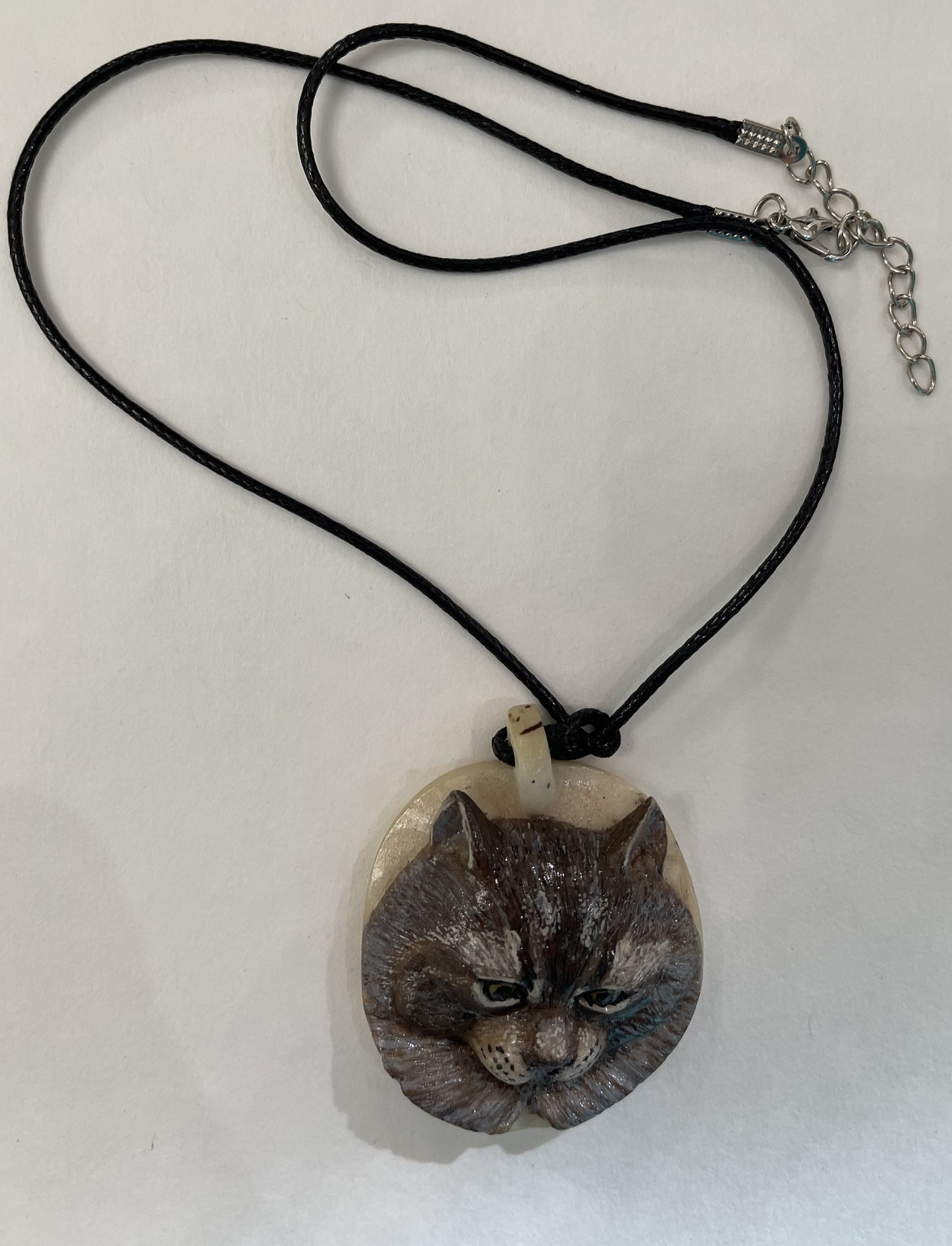 Tagua Jewelry Necklace Gray Kitty Cat Pendant Panama