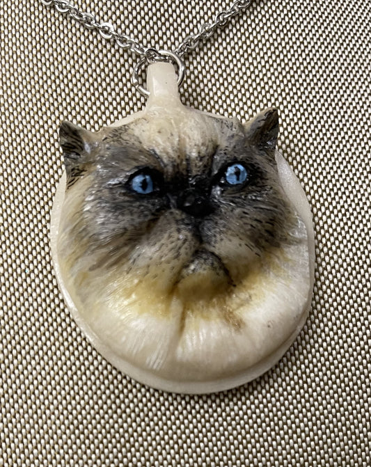 Blue Eye Kitty Cat Tagua Necklace Jewelry  Pendant Panama