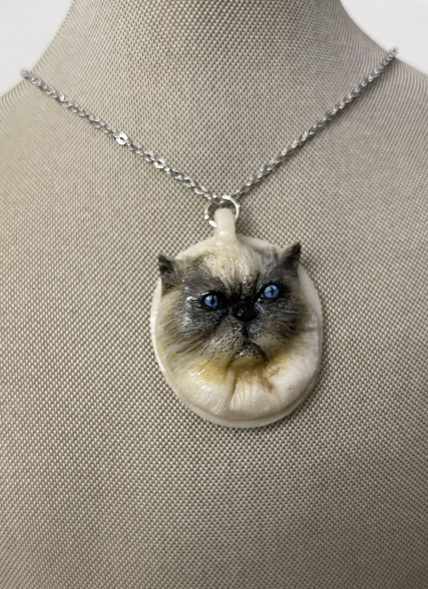 Blue Eye Kitty Cat Tagua Necklace Jewelry  Pendant Panama