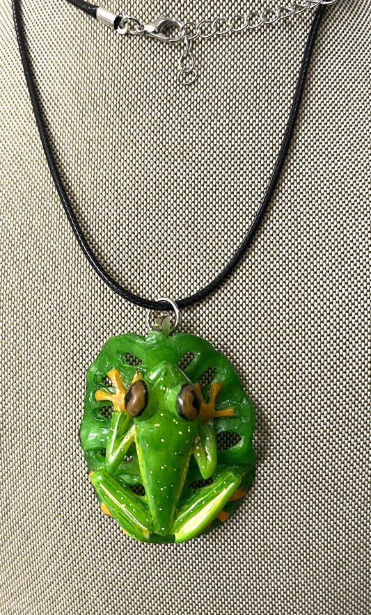 Green And Gold Tree Frog Tagua Necklace Pendant Panama