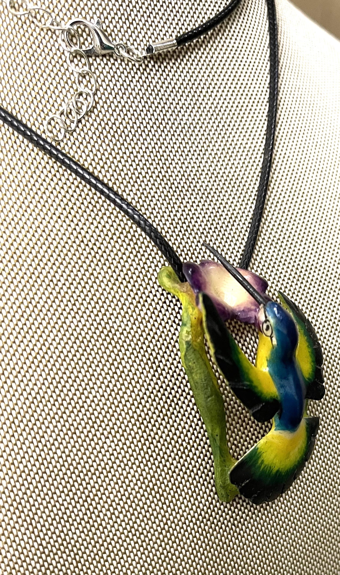 Hummingbird Purple Flower Tagua Necklace Pendant Panama
