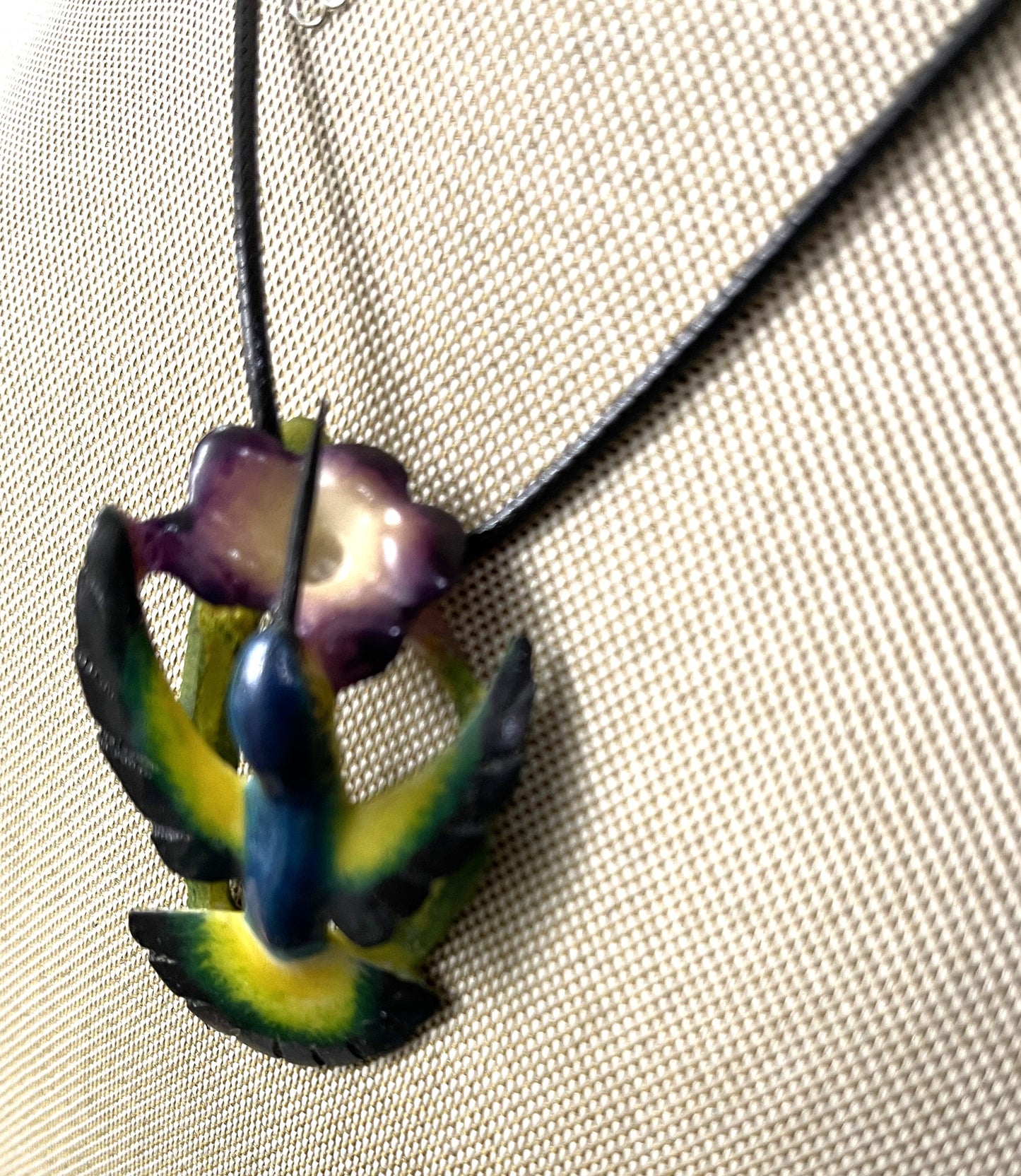 Hummingbird Purple Flower Tagua Necklace Pendant Panama