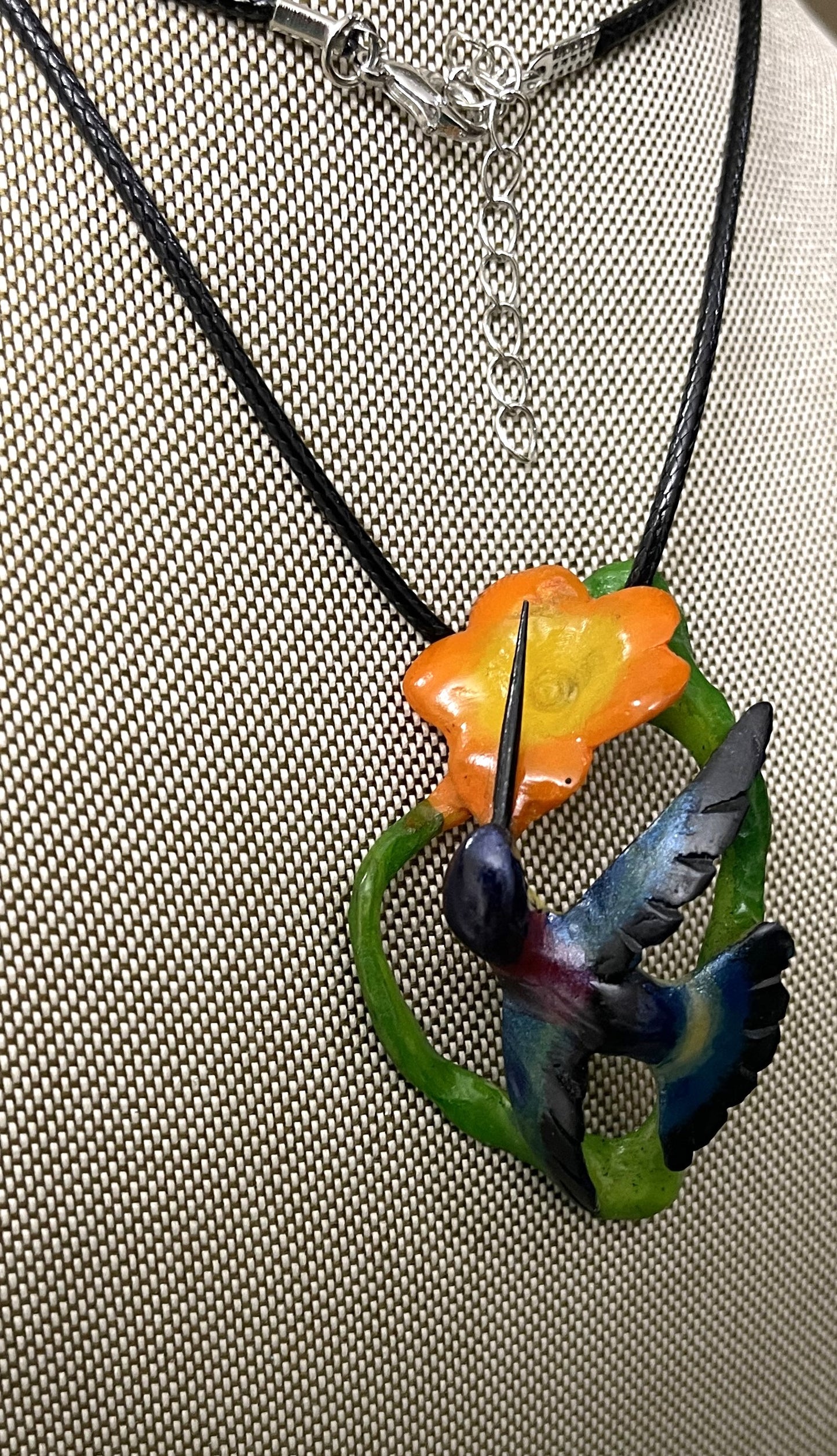 Hummingbird Orange Flower Tagua Necklace Pendant Panama
