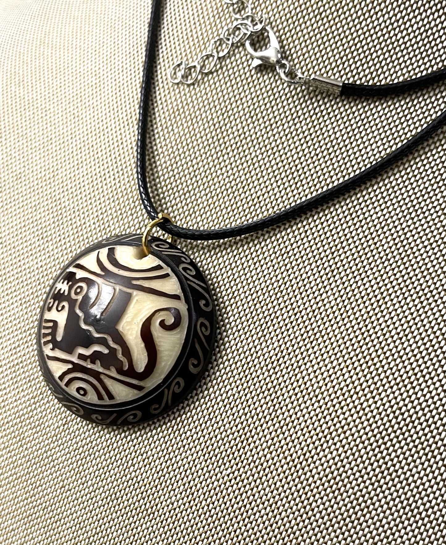 Inca Design Tagua Necklace Pendant Ecuador