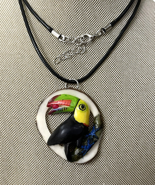 Toucan Parrot Tagua Necklace Pendant Panama