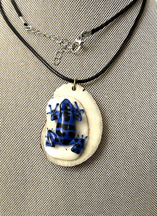 Blue Poison Dart Frog Tagua Necklace Jewelry Pendant Panama