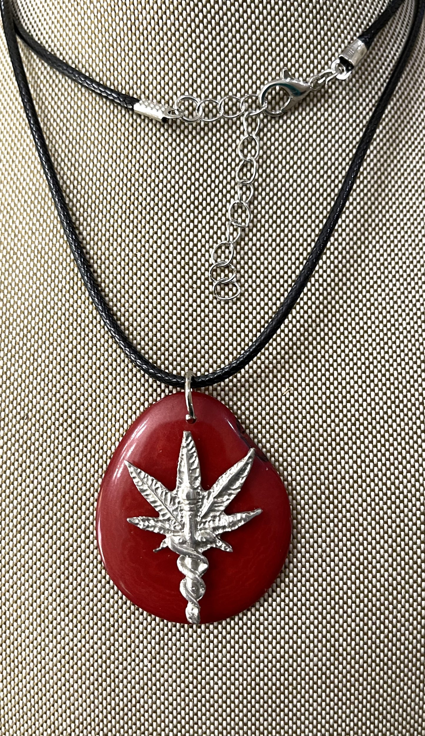 Medical Marijuana Leaf Caduceus Tagua Necklace Pendant Panama