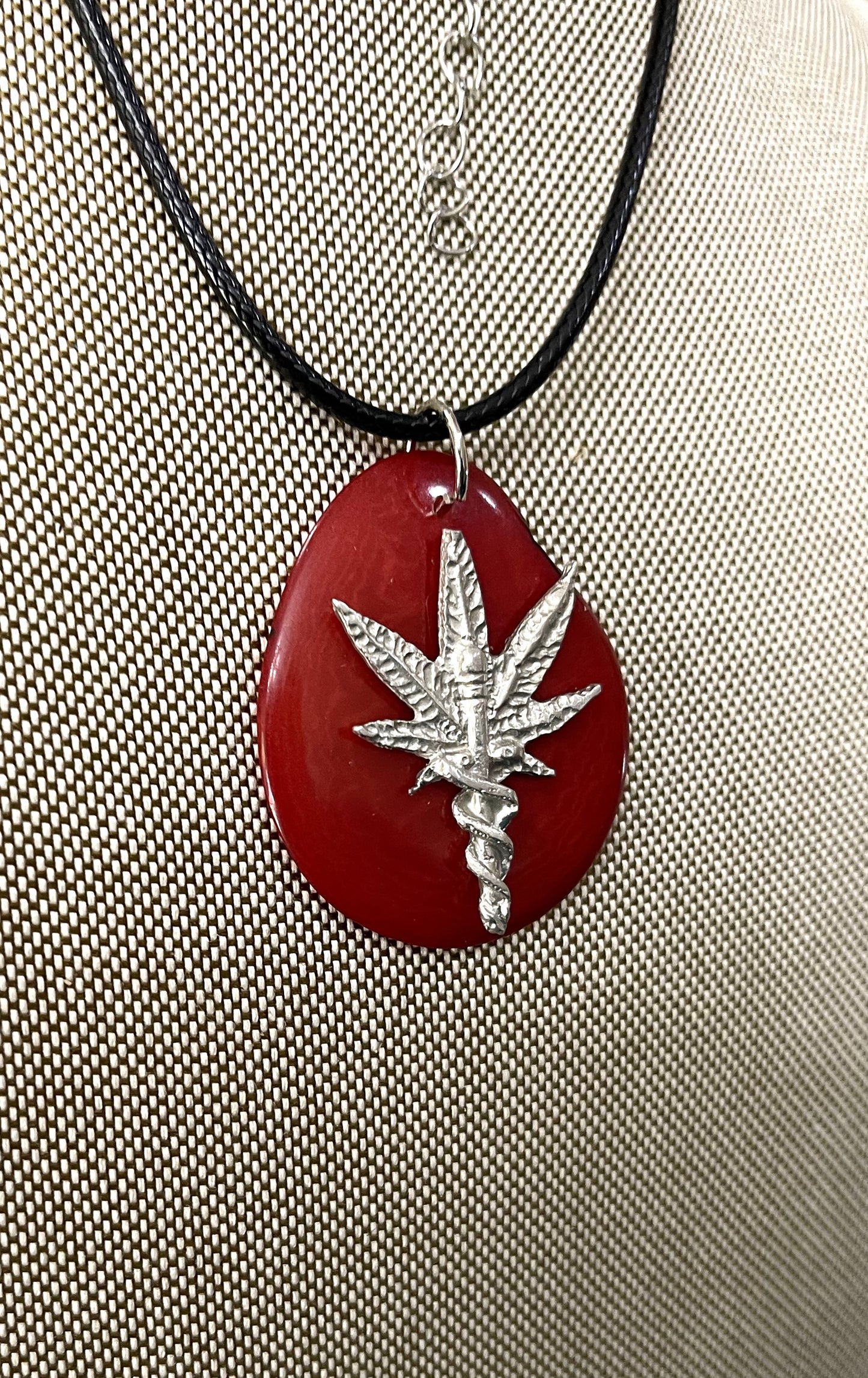 Medical Marijuana Leaf Caduceus Tagua Necklace Pendant Panama