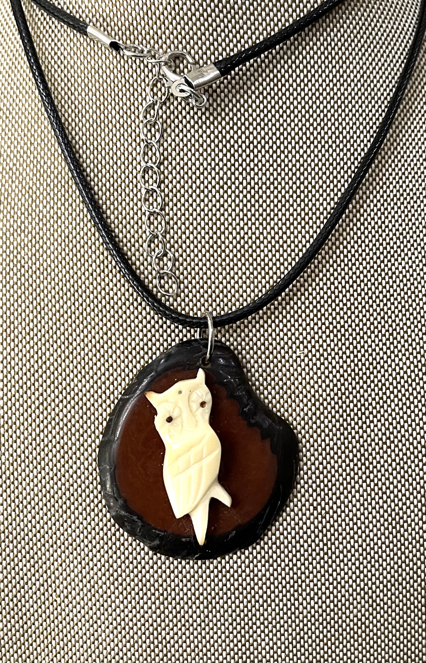 White Owl Bird Tagua On Tagua Necklace Jewelry Pendant Panama