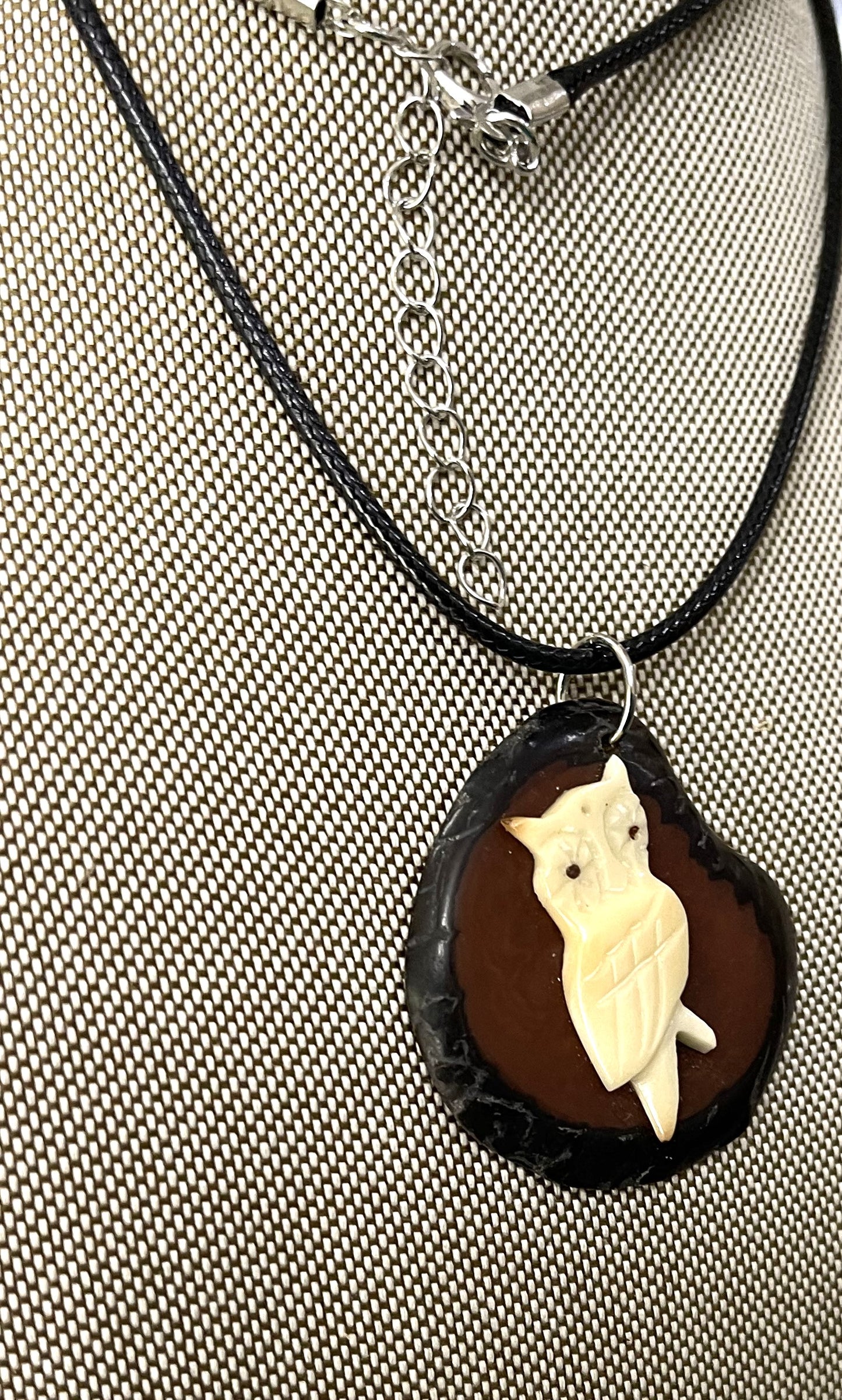 White Owl Bird Tagua On Tagua Necklace Jewelry Pendant Panama