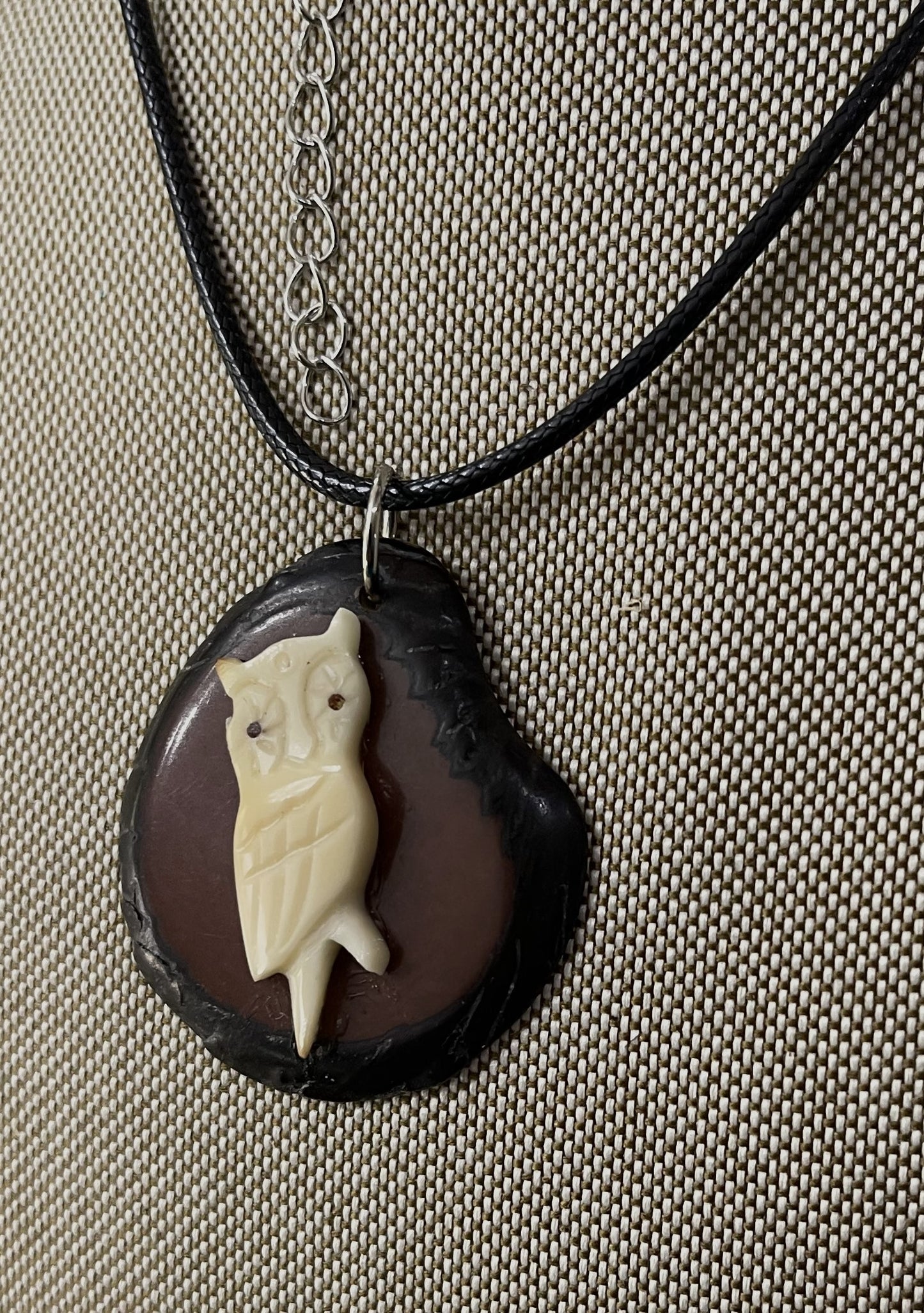 White Owl Bird Tagua On Tagua Necklace Jewelry Pendant Panama