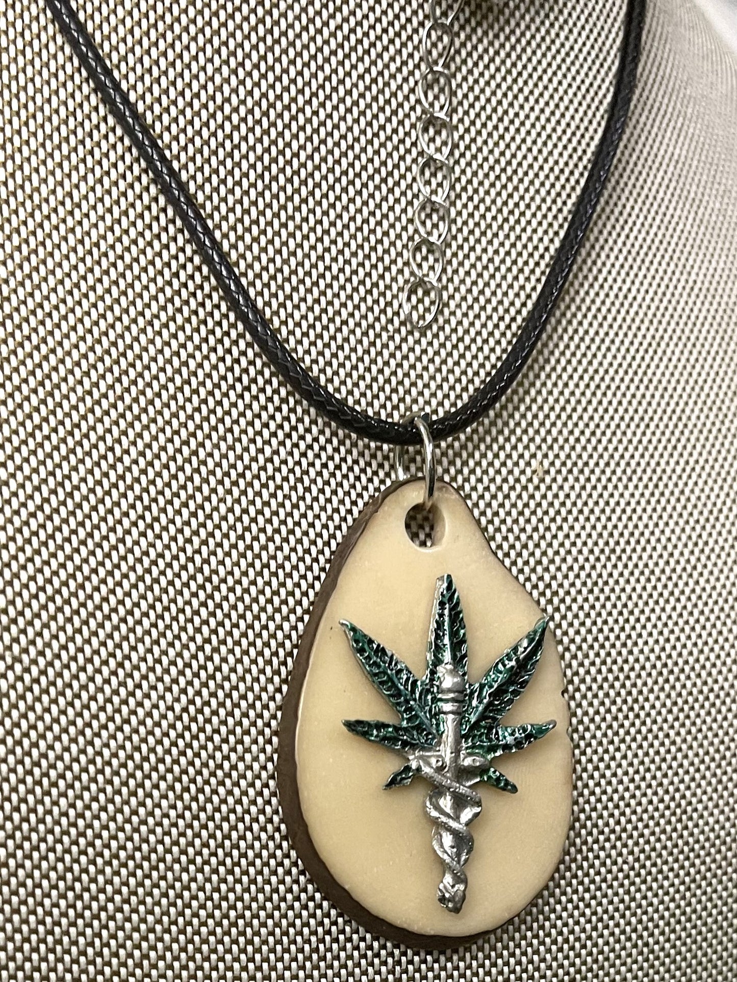 Medical Marijuana Leaf Caduceus Tagua Necklace Pendant Panama