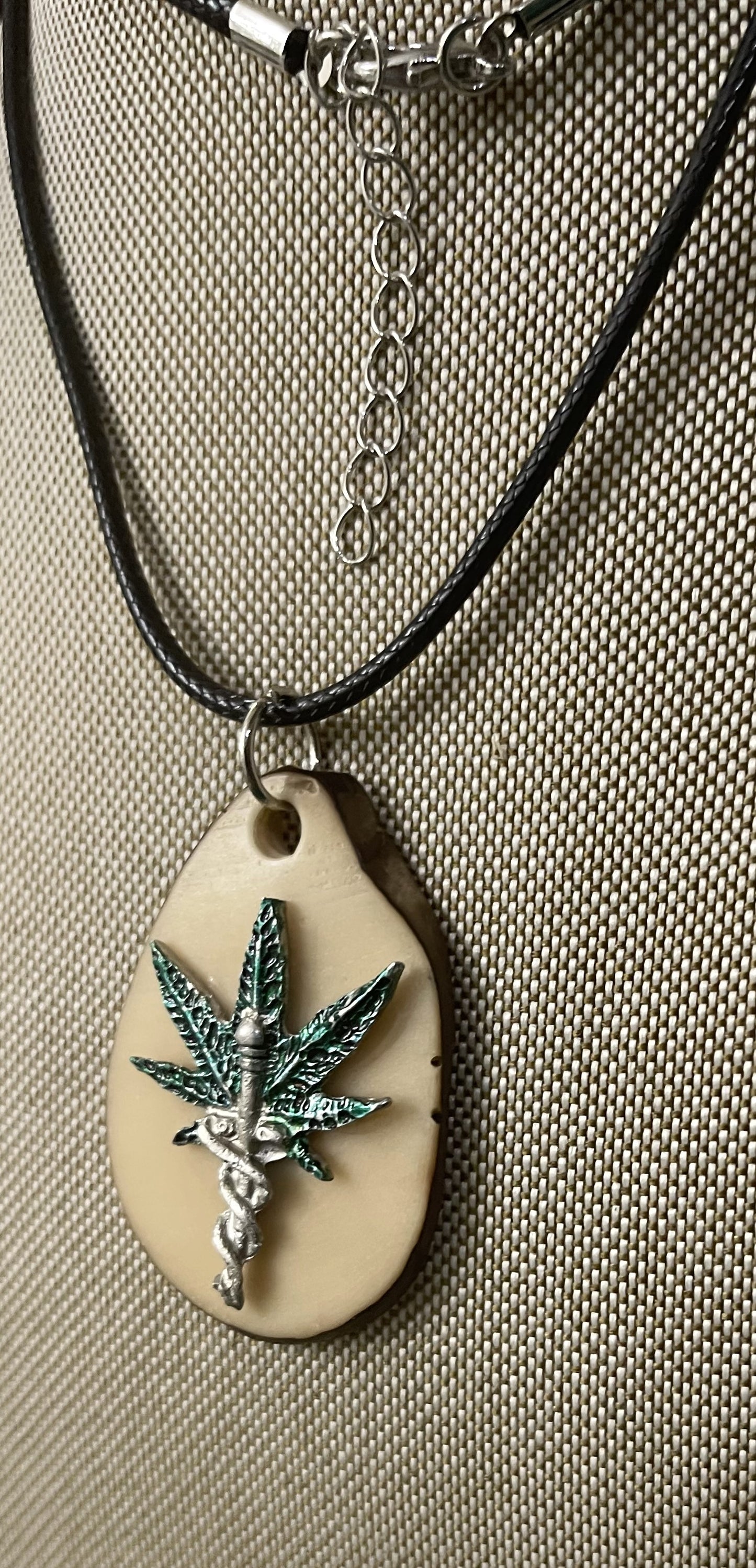 Medical Marijuana Leaf Caduceus Tagua Necklace Pendant Panama