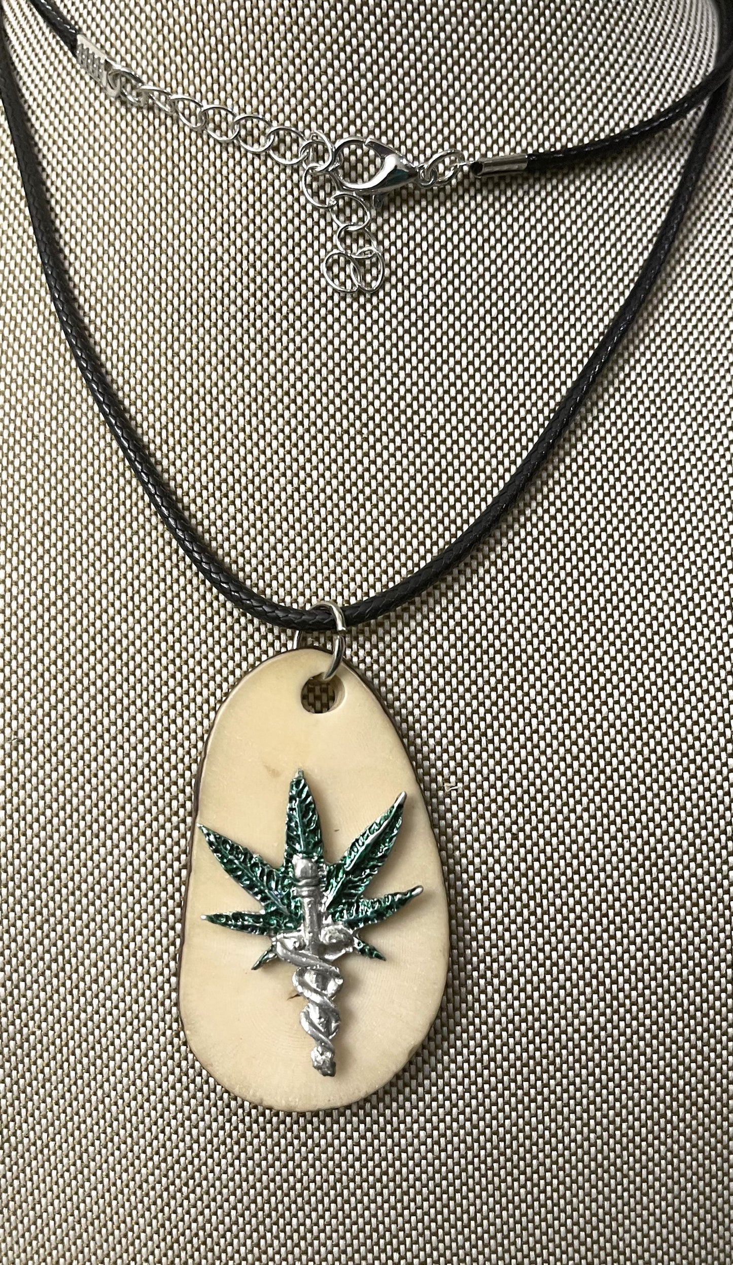 Medical Marijuana Leaf Caduceus Tagua Necklace Pendant Panama