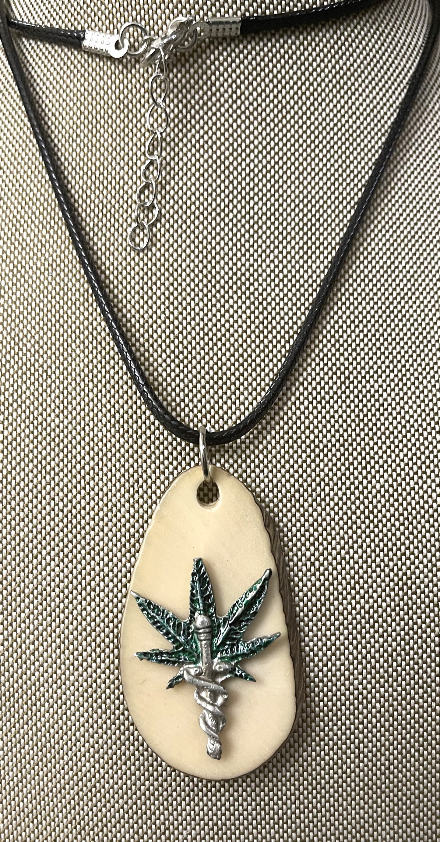 Medical Marijuana Leaf Caduceus Tagua Necklace Pendant Panama