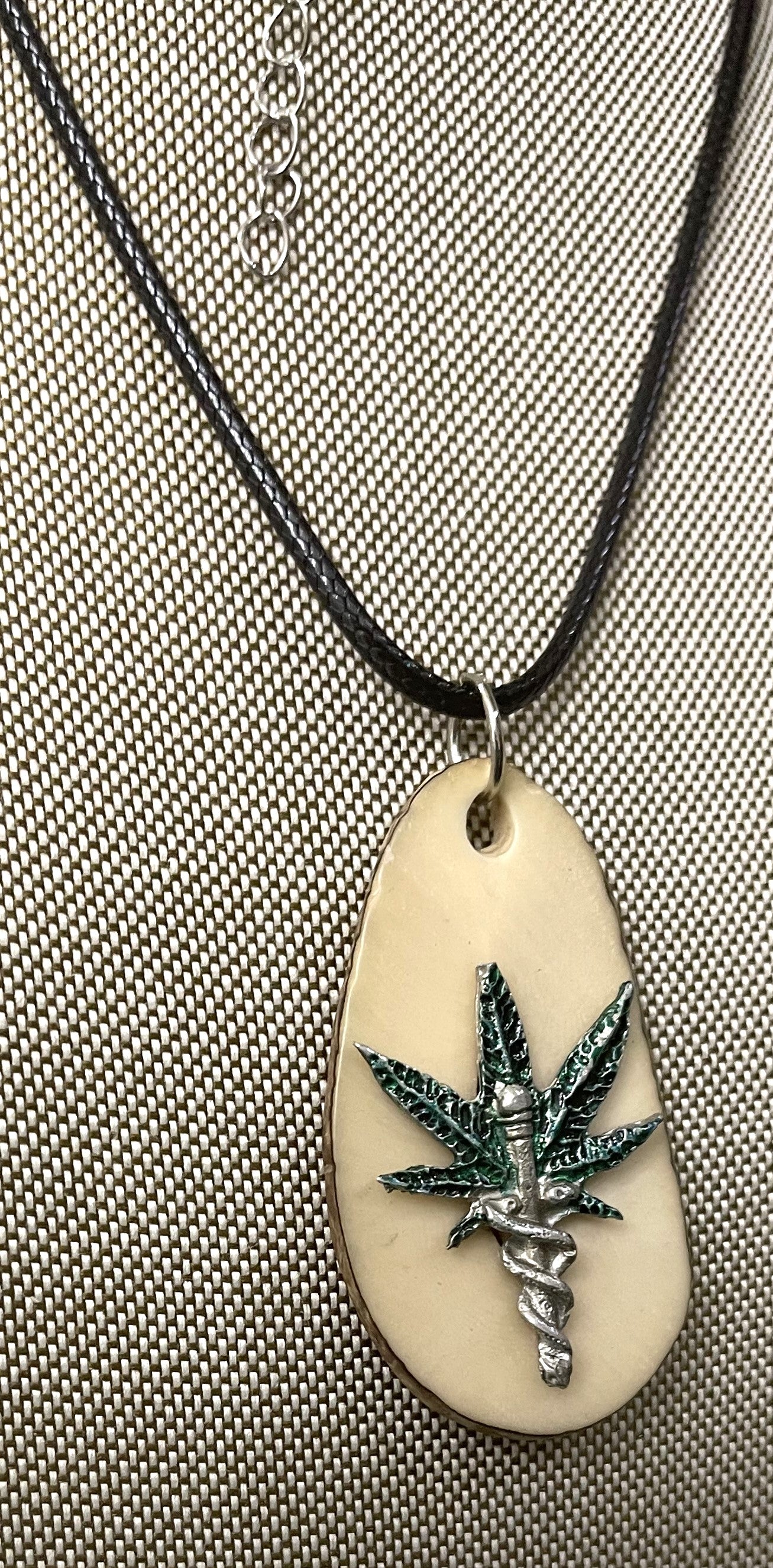 Medical Marijuana Leaf Caduceus Tagua Necklace Pendant Panama