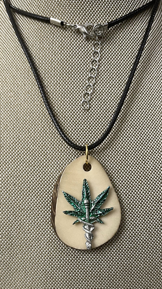 Medical Marijuana Leaf Caduceus Tagua Necklace Pendant Panama