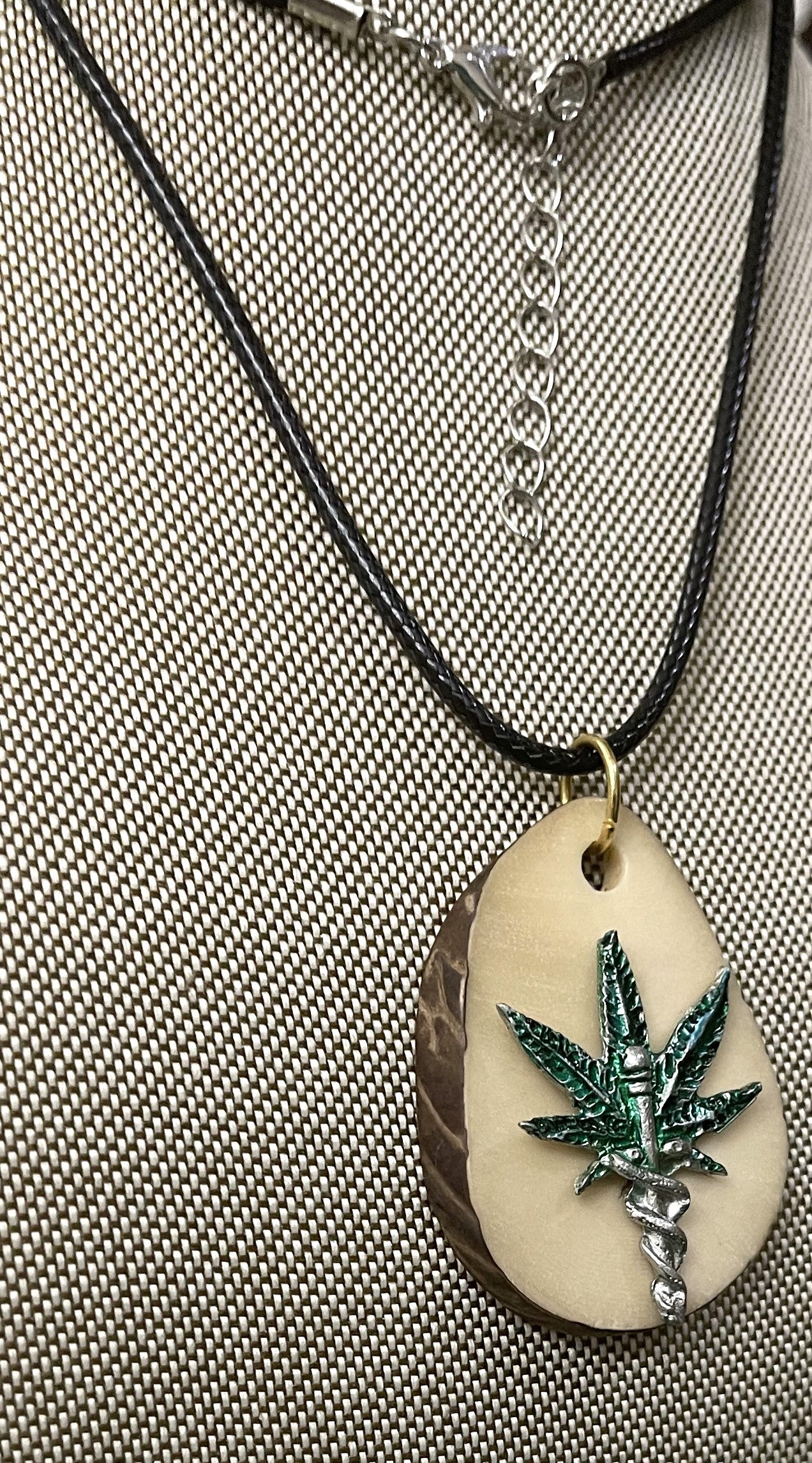 Medical Marijuana Leaf Caduceus Tagua Necklace Pendant Panama