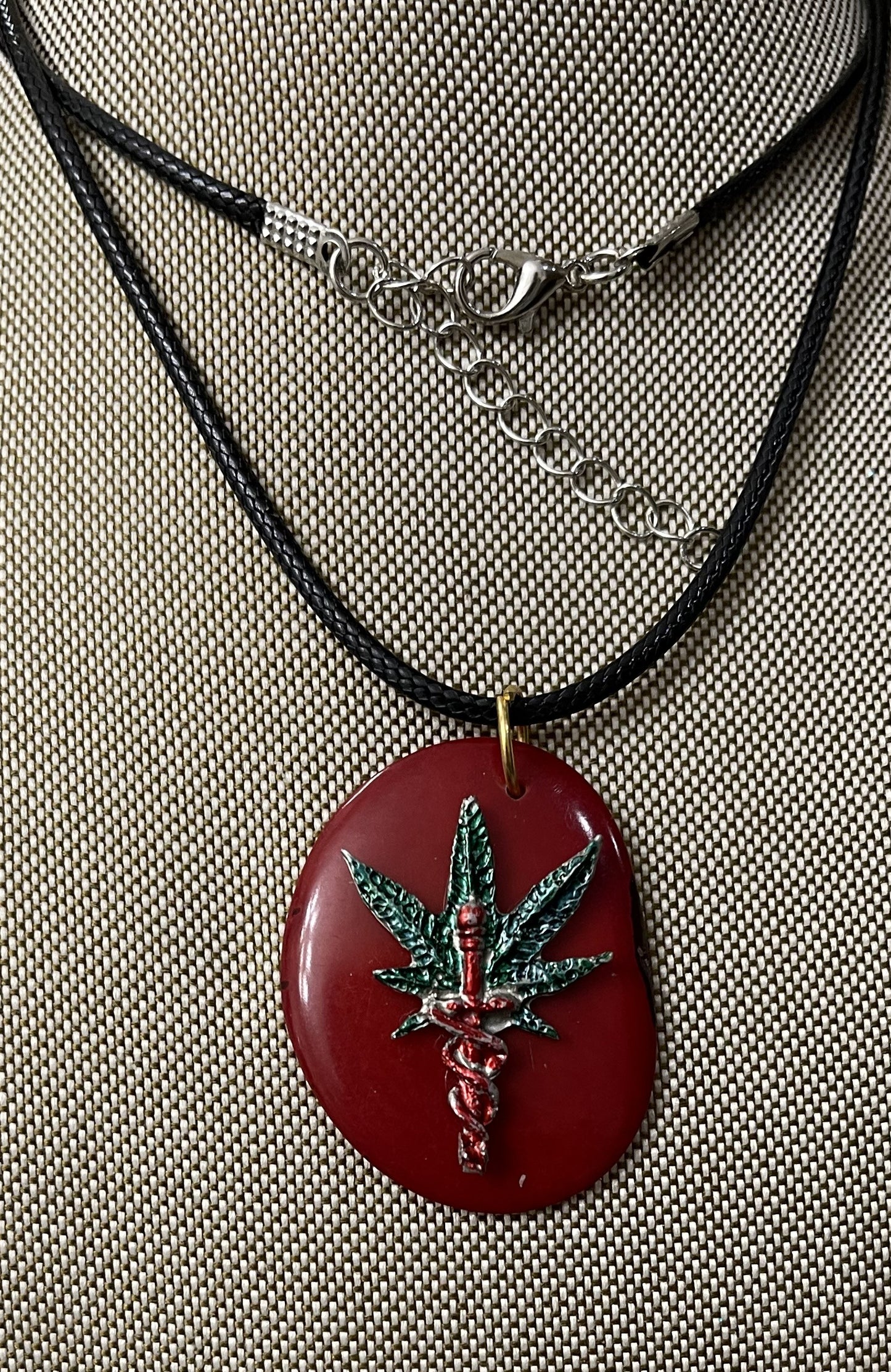 Medical Marijuana Leaf Caduceus Tagua Necklace Pendant Panama