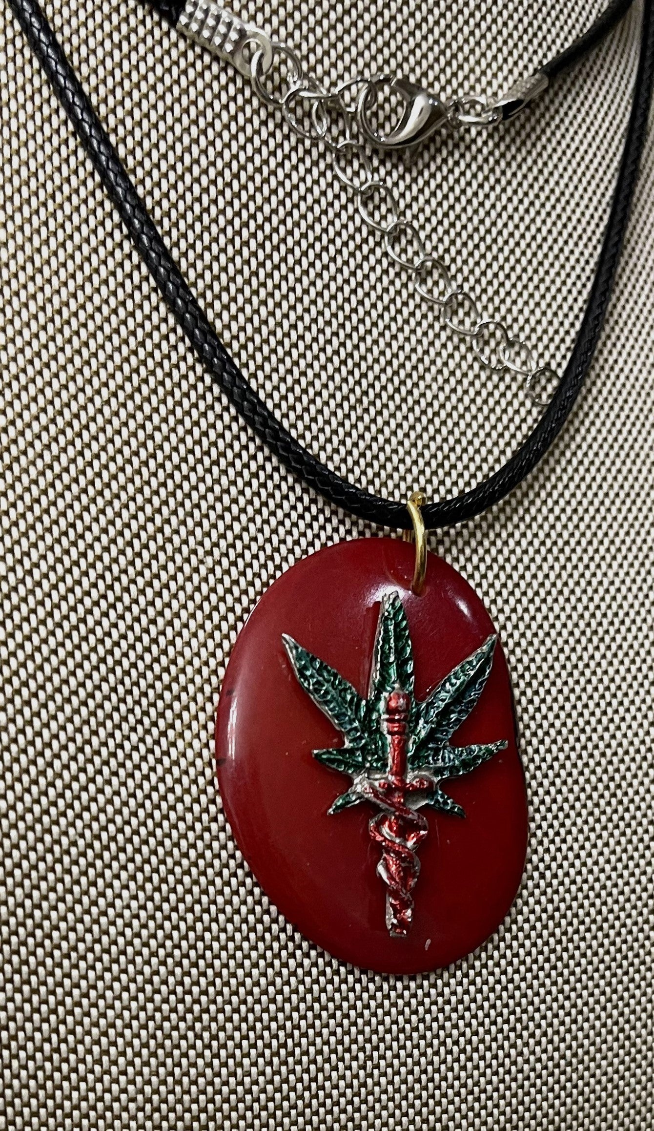 Medical Marijuana Leaf Caduceus Tagua Necklace Pendant Panama