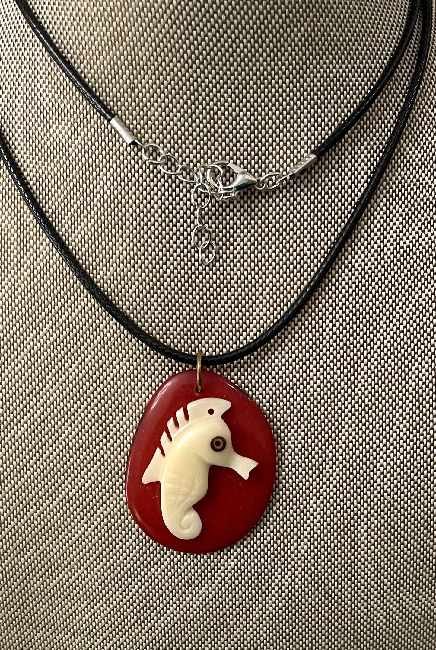 Tagua Carved Seahorse On Tagua Necklace Pendant Panama