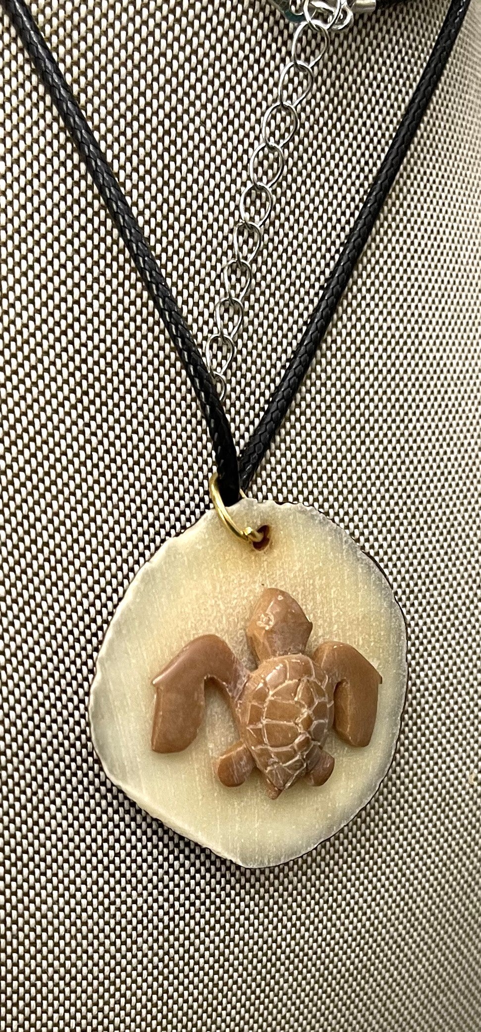 Tagua Carved Sea Turtle On Tagua Necklace Pendant Panama