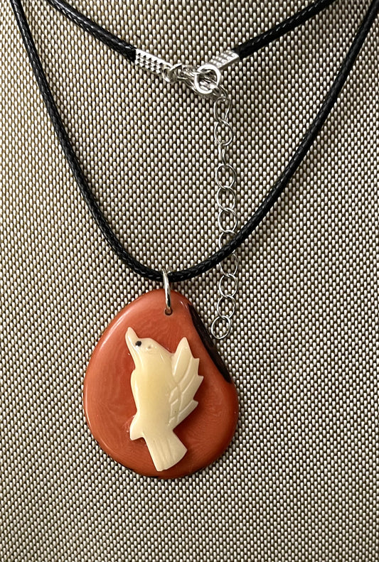 Tagua Carved Peace Dove On Tagua Necklace Pendant Panama