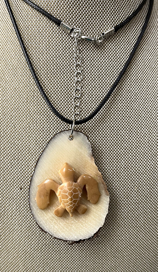 Tagua Carved Sea Turtle On Tagua Necklace Pendant Panama