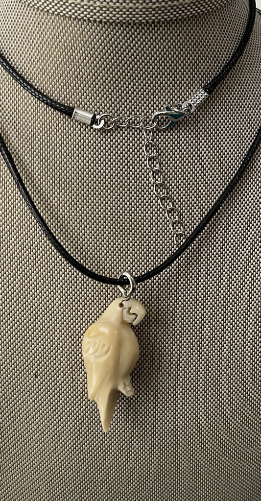 Carved White Parrot Tagua Necklace Pendant Panama