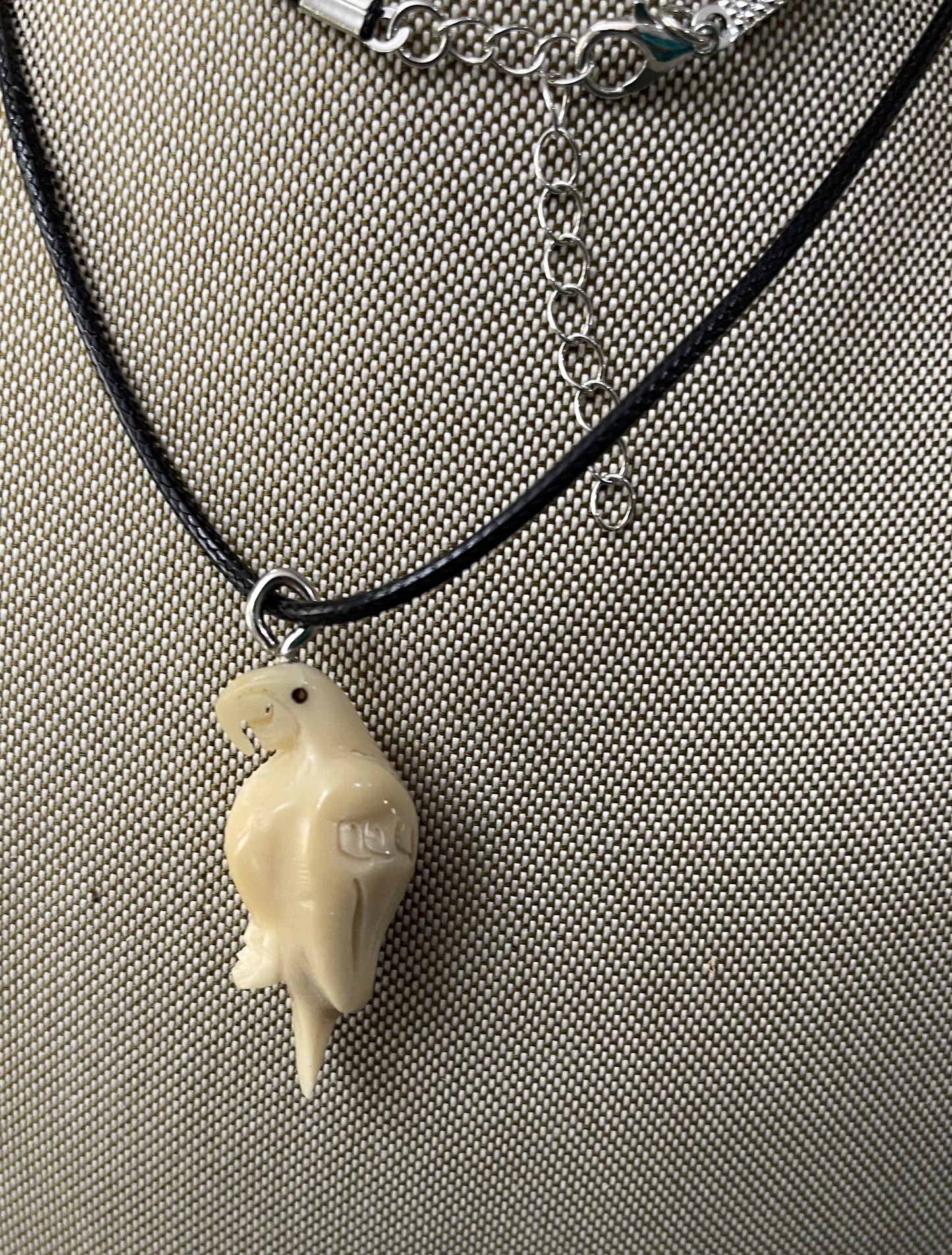 Carved White Parrot Tagua Necklace Pendant Panama