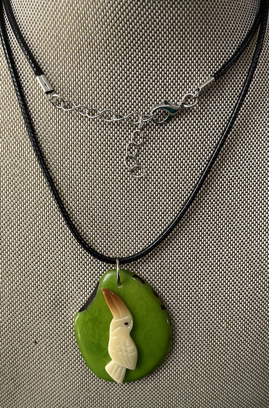 Tagua Carved Toucan Parrot On Tagua Necklace Pendant Panama