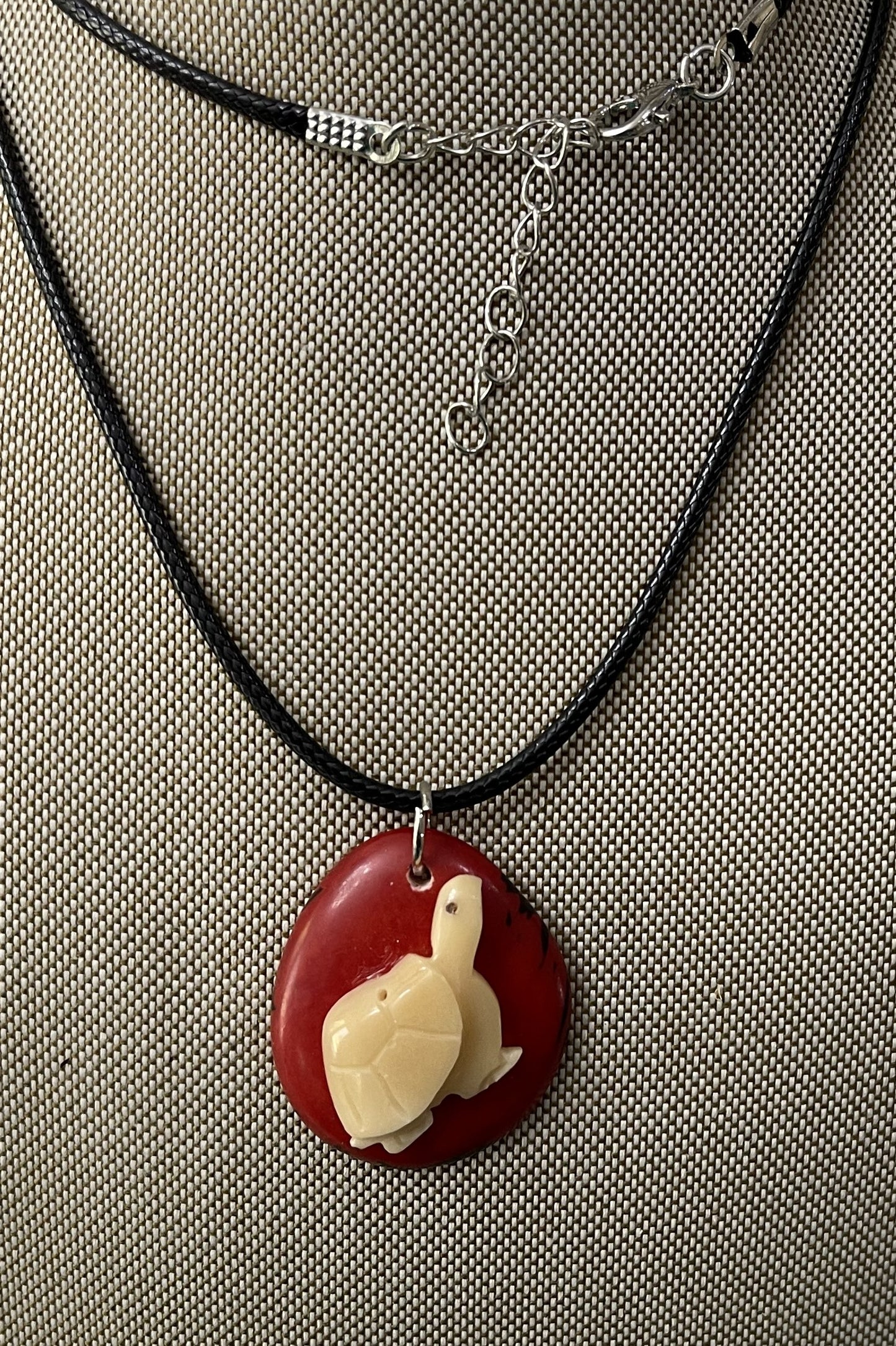 Tagua Carved Sea Turtle On Tagua Necklace Pendant Panama