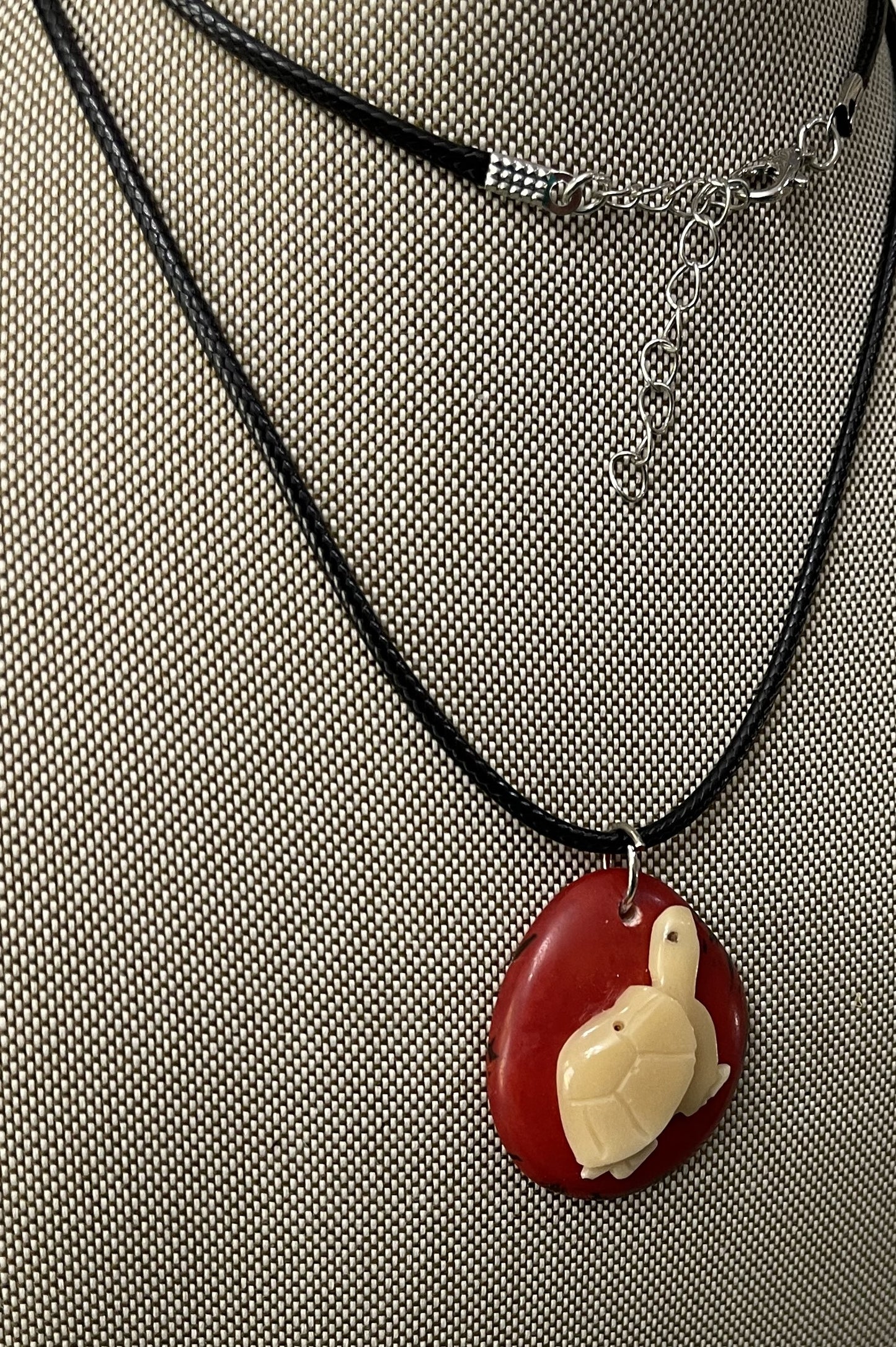 Tagua Carved Sea Turtle On Tagua Necklace Pendant Panama