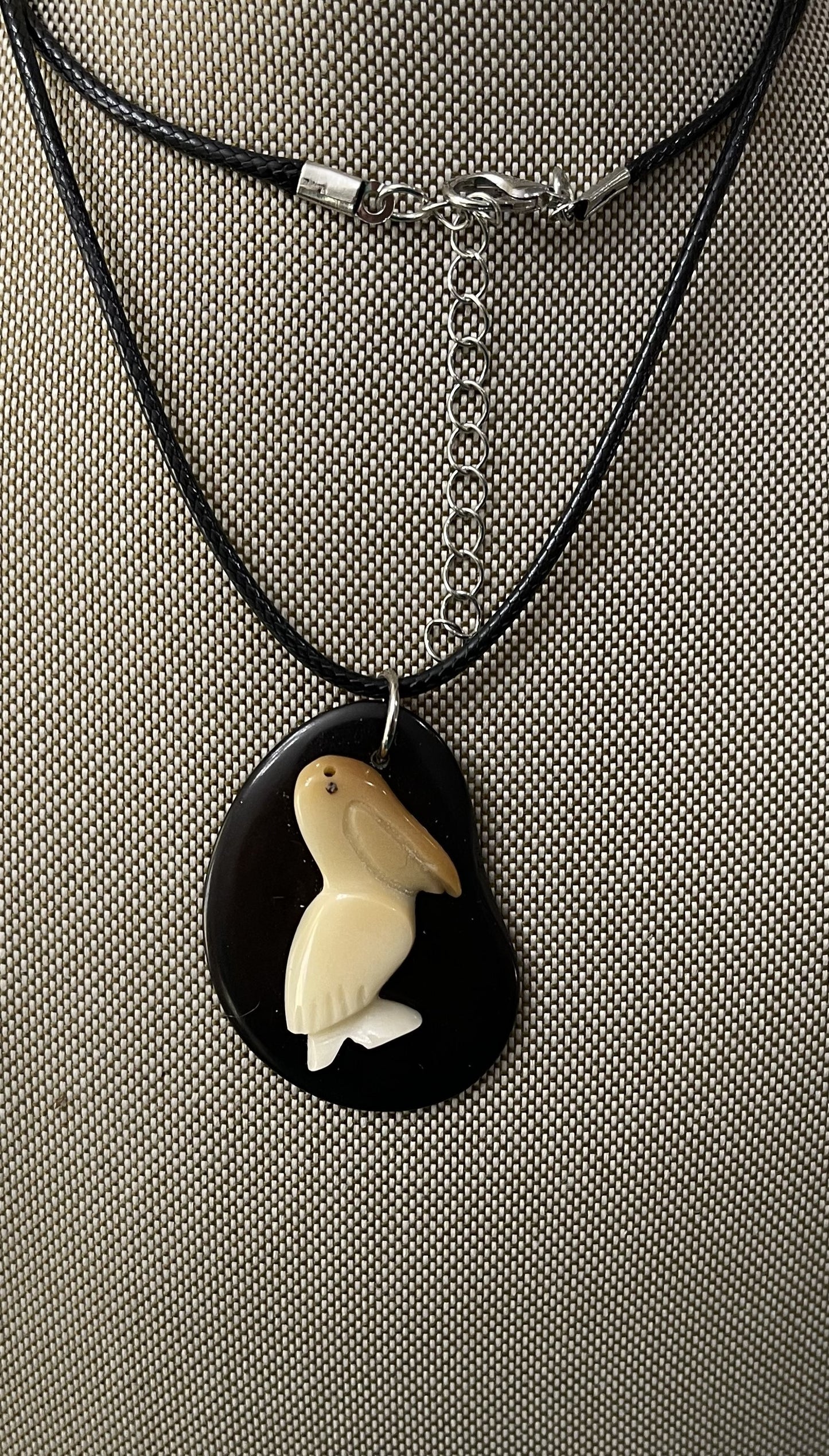 Tagua Carved Pelican On Tagua Necklace Pendant Panama