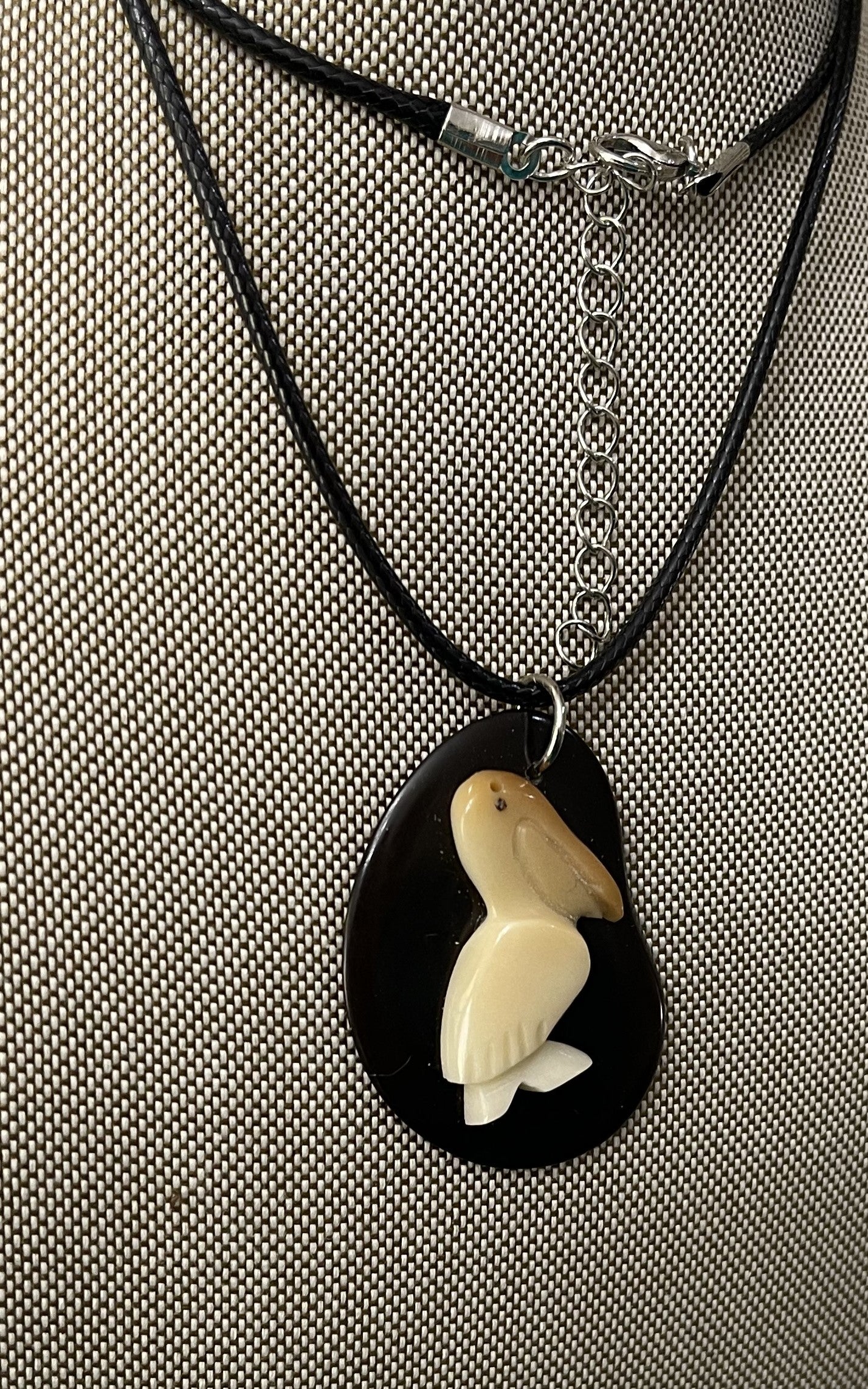 Tagua Carved Pelican On Tagua Necklace Pendant Panama