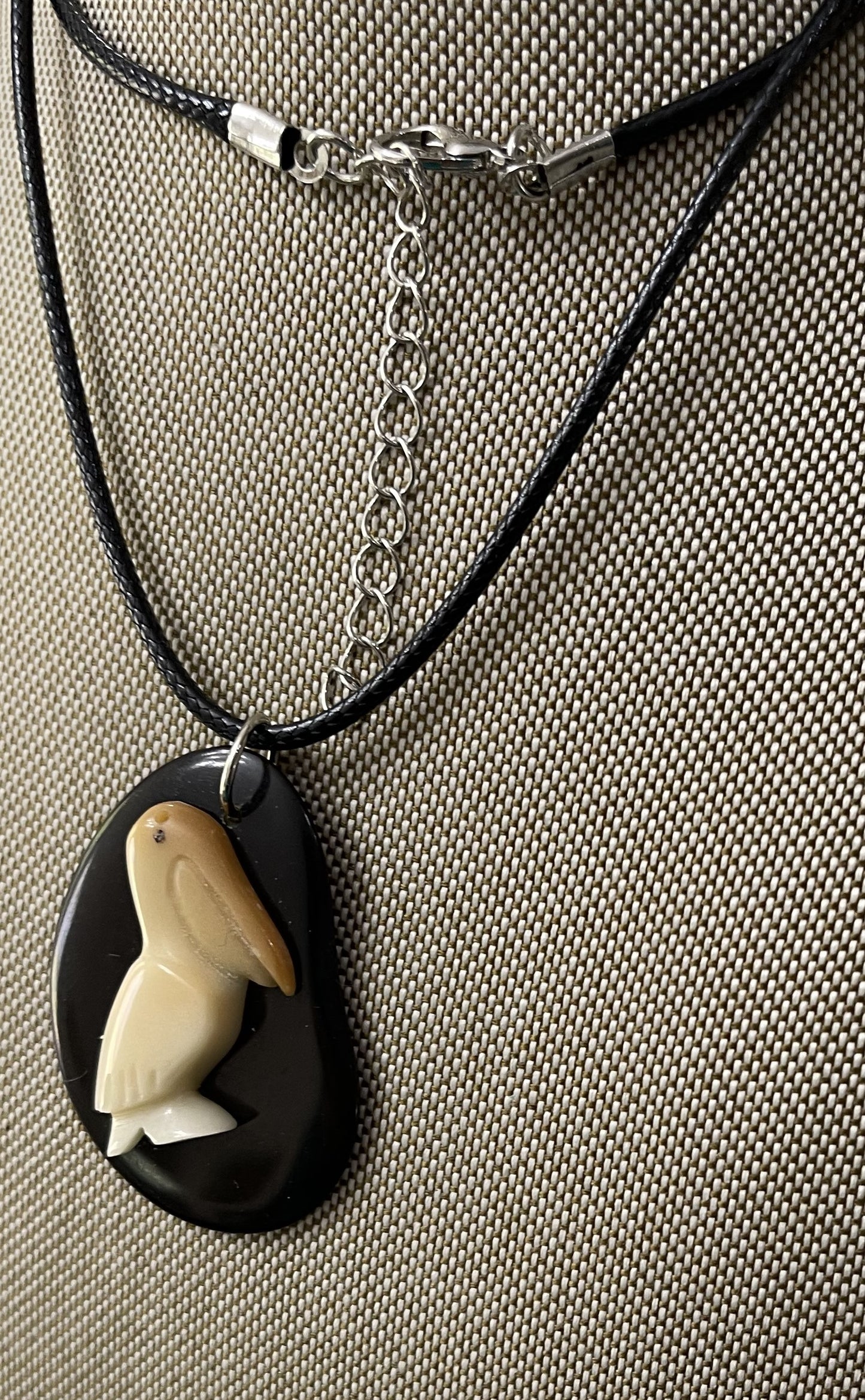 Tagua Carved Pelican On Tagua Necklace Pendant Panama