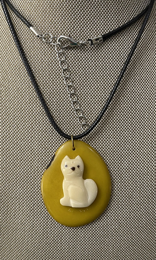 Tagua Carved Kitty Cat On Tagua Necklace Pendant Panama