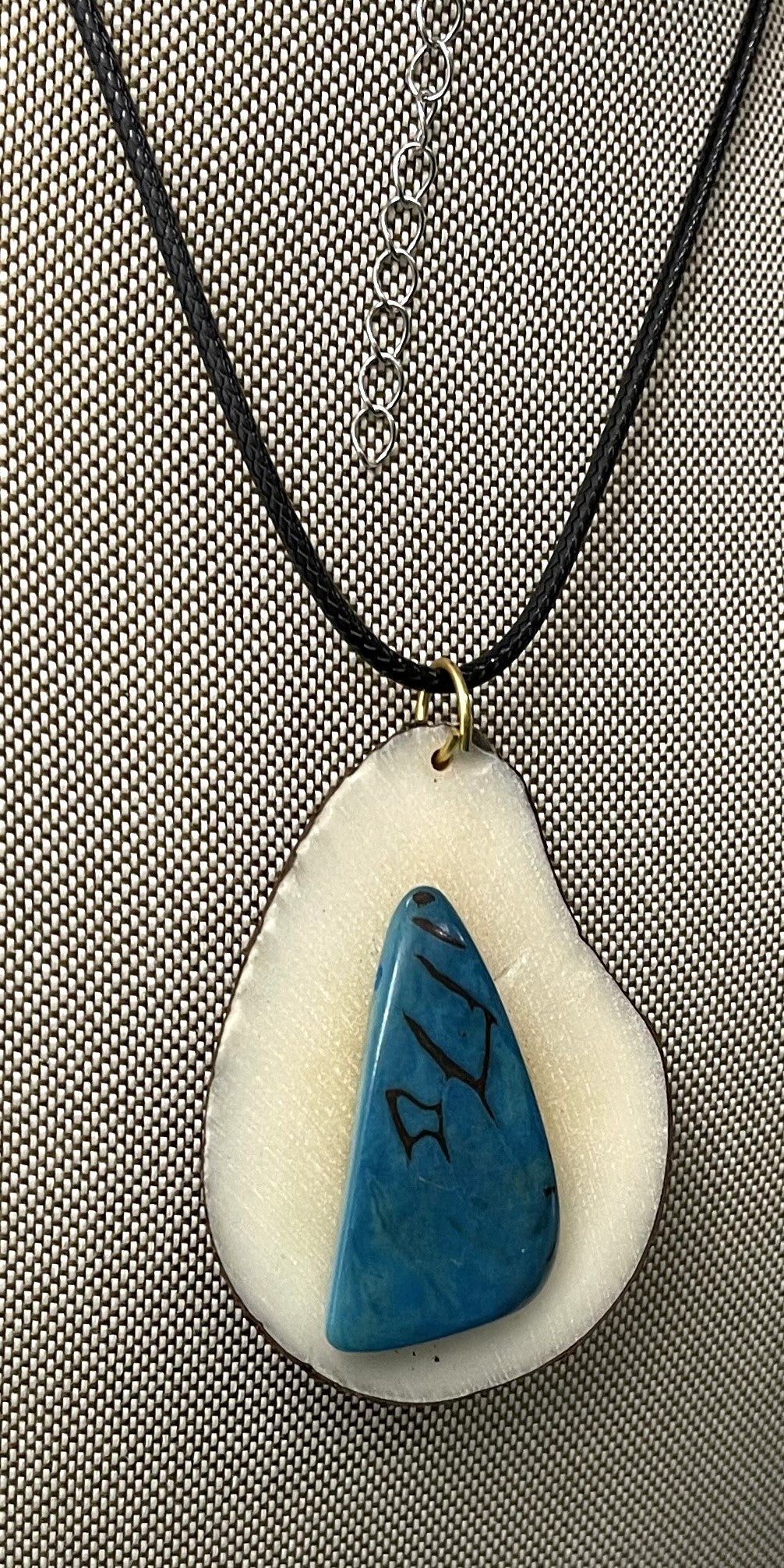 Tagua Carved Turquoise Stone On Tagua Necklace Pendant Panama