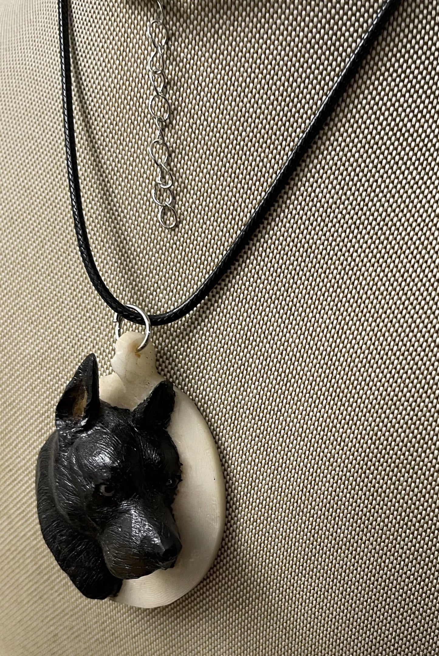 Black Doberman Pinscher Tagua Carved Necklace Pendant Panama