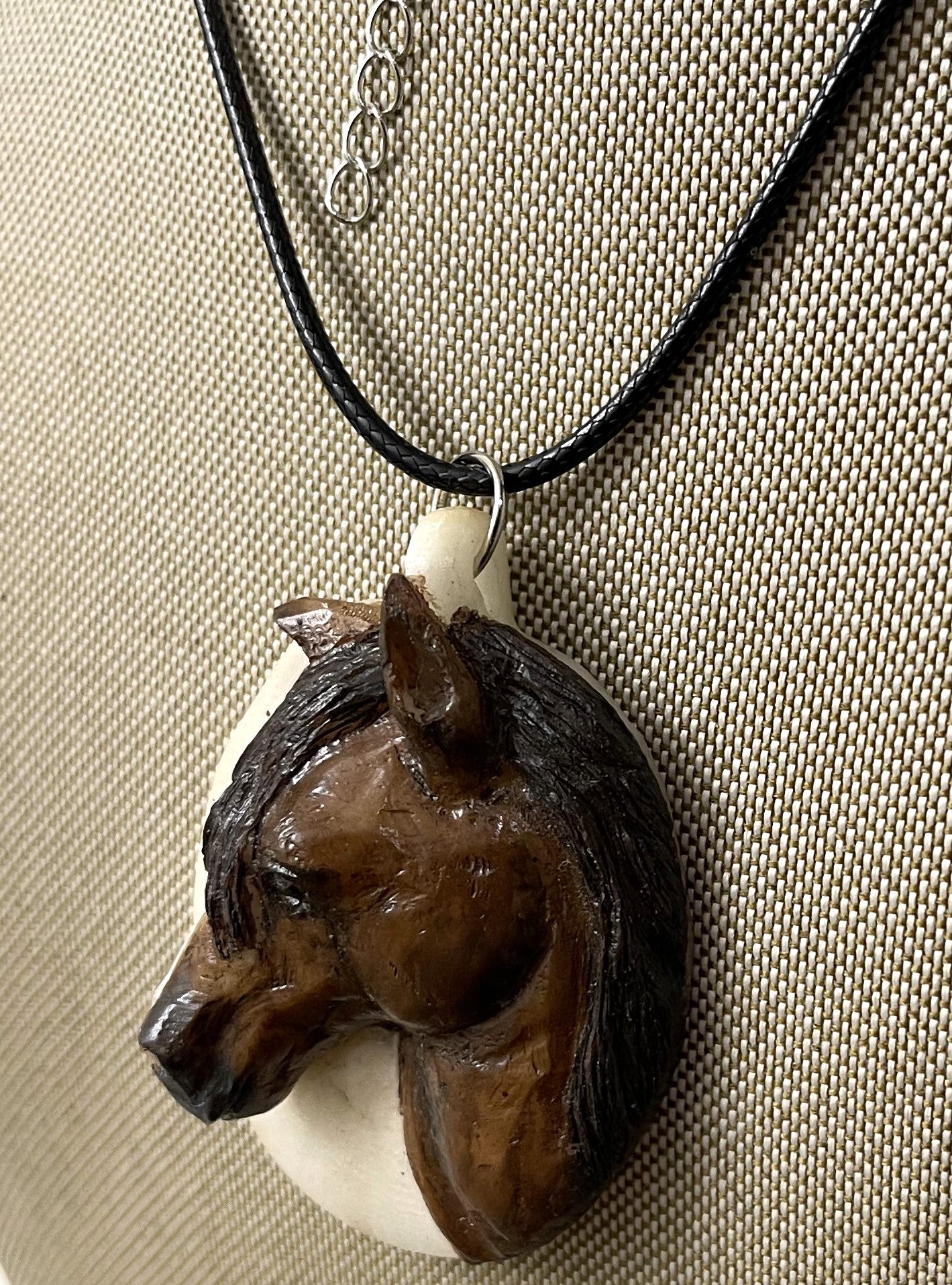 Brown Horse White Nose Carved Necklace Pendant Panama