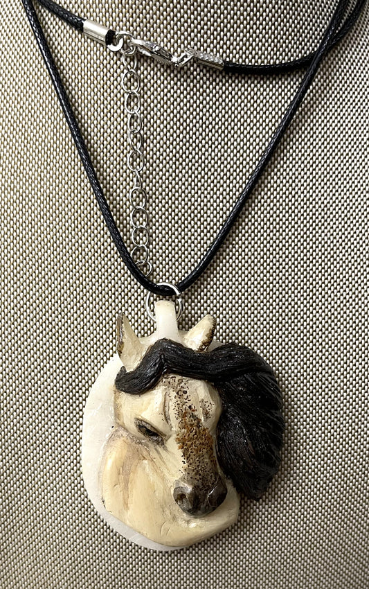 Palomino Pony Horse Carved Necklace Pendant Panama
