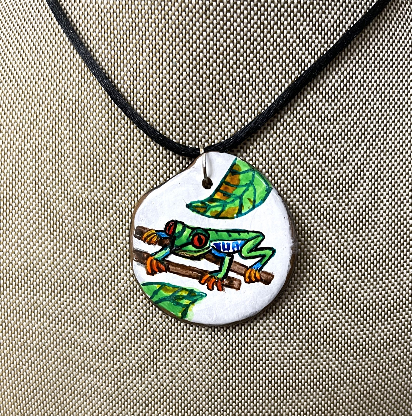 Etched Tagua Slice Tree Frog Carved Necklace Pendant Panama