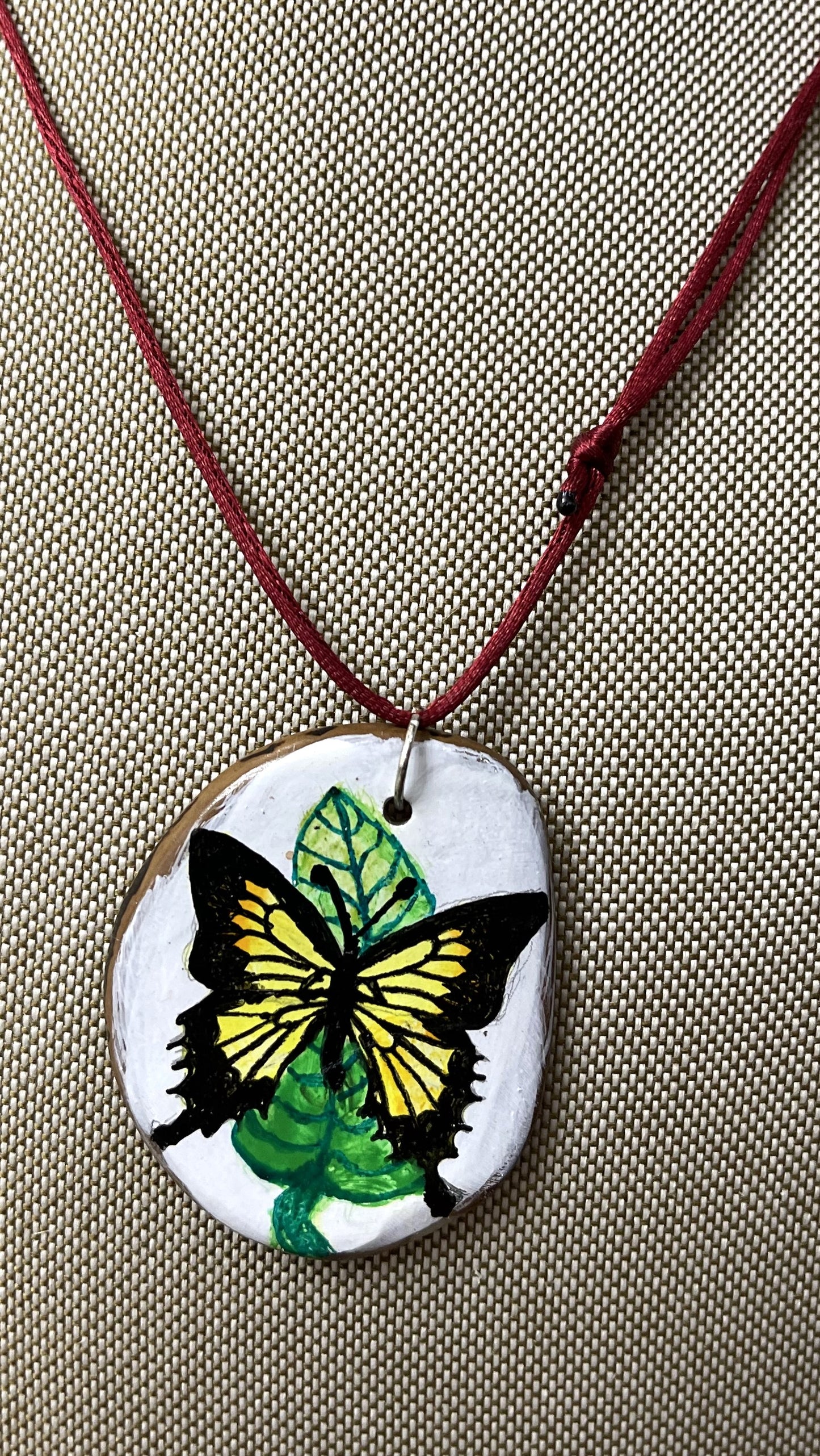 Etched Tagua Slice Butterfly Carved Necklace Pendant Panama
