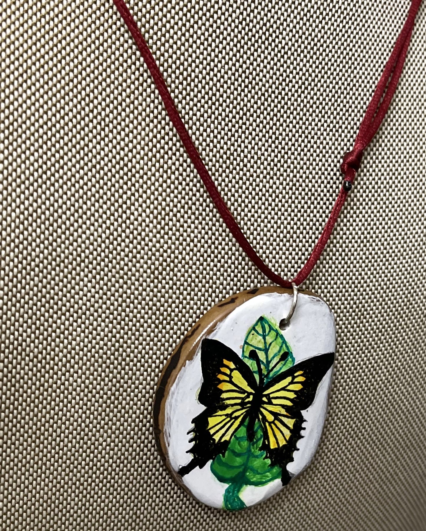 Etched Tagua Slice Butterfly Carved Necklace Pendant Panama