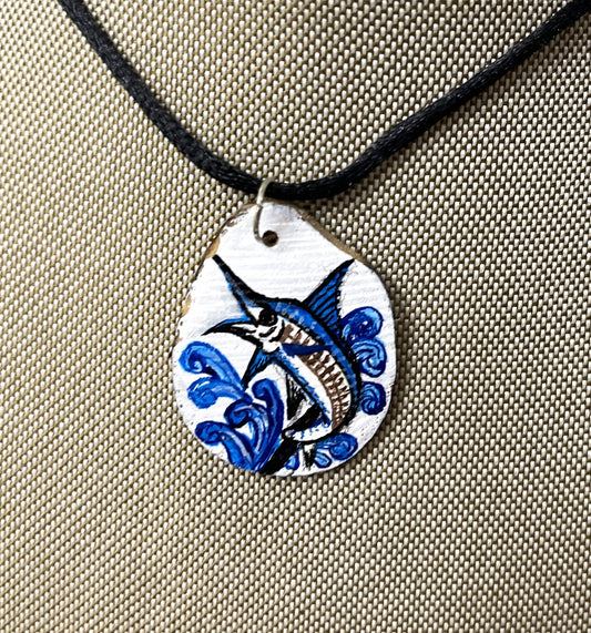 Etched Tagua Slice Sailfish Carved Necklace Pendant Panama