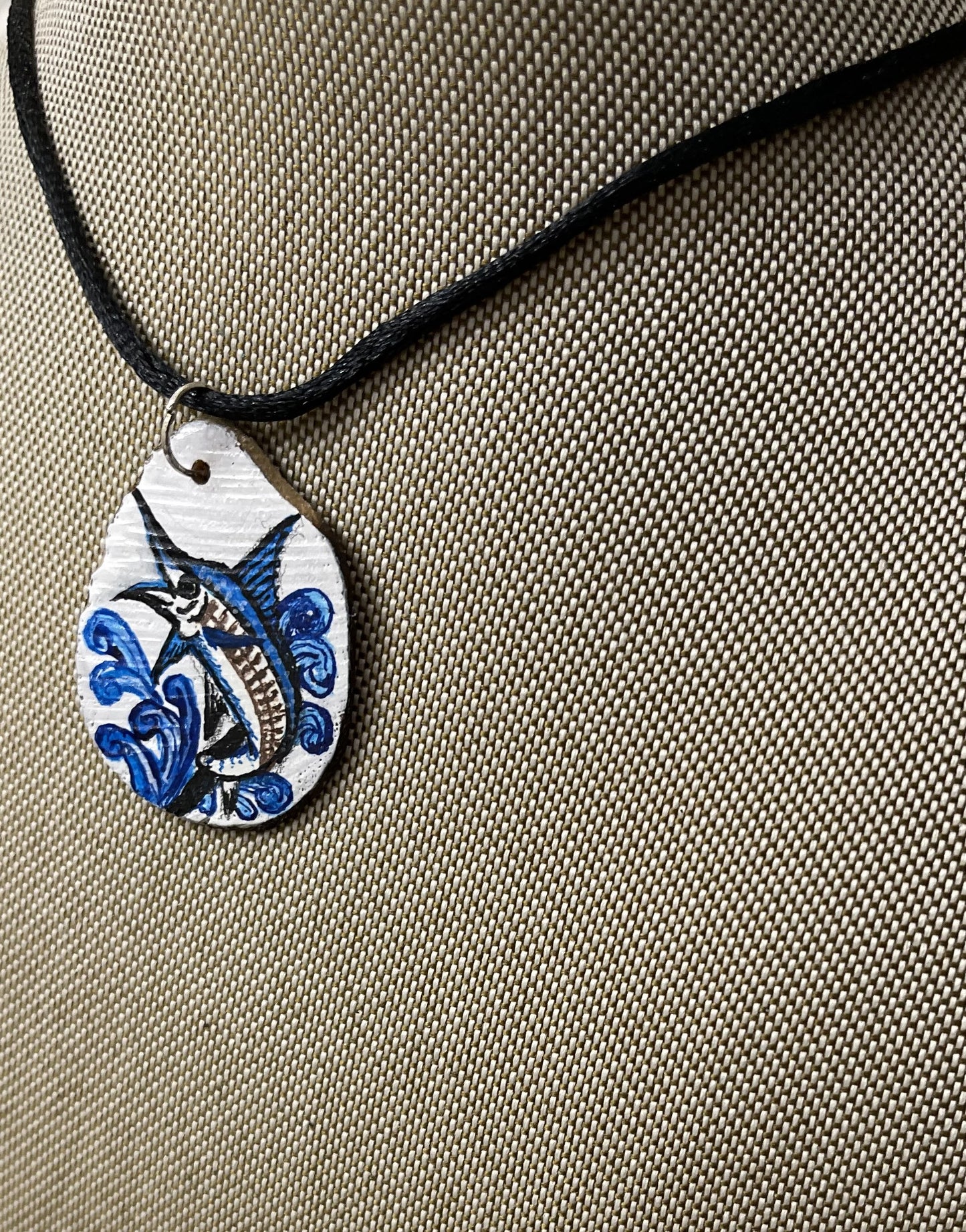 Etched Tagua Slice Sailfish Carved Necklace Pendant Panama