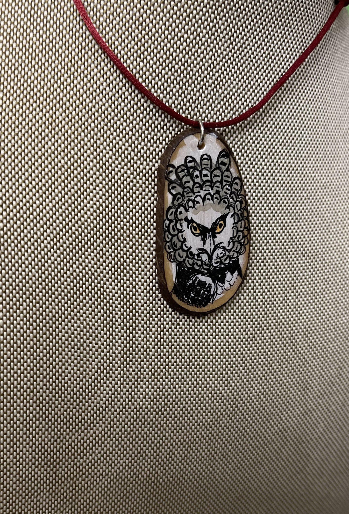 Etched Tagua Slice Harpy Eagle Carved Necklace Pendant Panama
