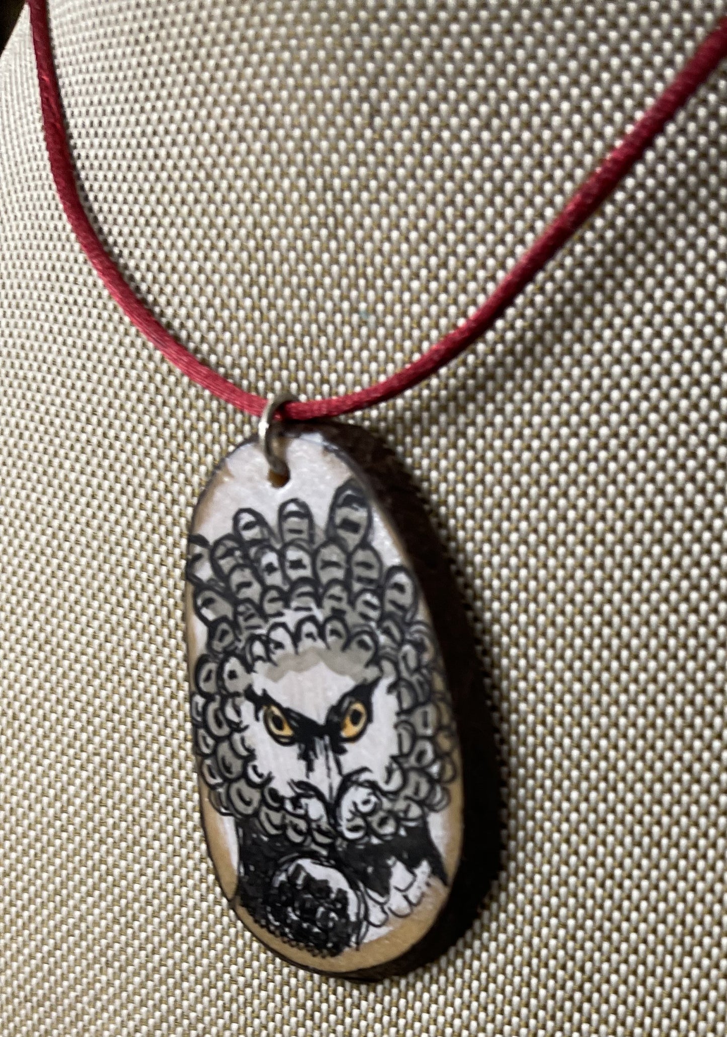 Etched Tagua Slice Harpy Eagle Carved Necklace Pendant Panama