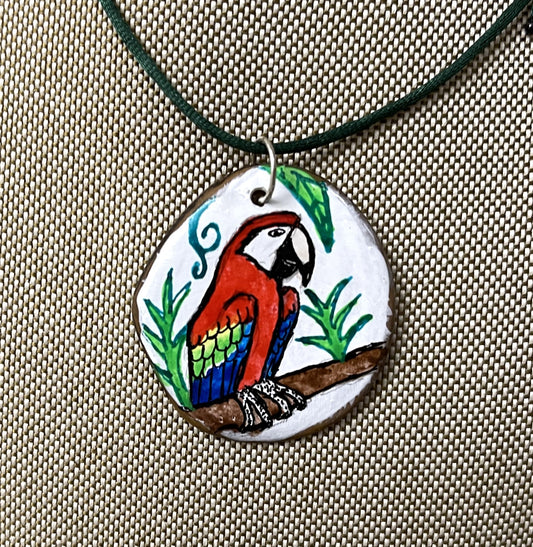 Etched Tagua Slice Macaw Parrot Carved Necklace Pendant Panama